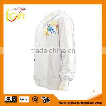 Trade Assurance BSCI customized design 2016 embroidery/screenprint wholesale white hoodie