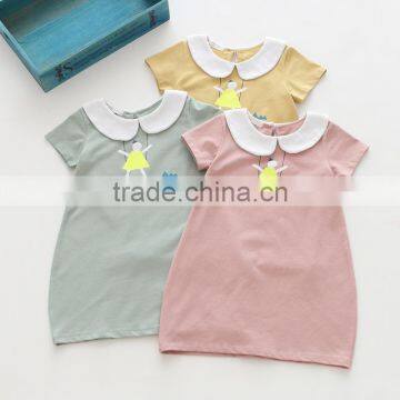 Short sleeve pure color sweet style baby girl casual dress