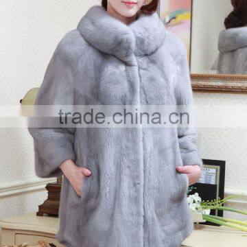 Cheap price new ladies imported mink fur whole mink coat long style stand collar fur coat