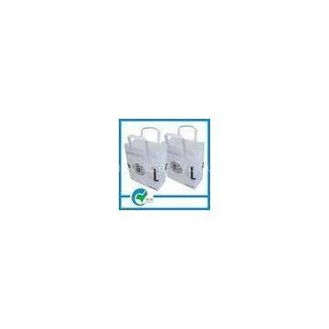 White kraft paper carrier bags printing with flat paper handle , embossed or debossed