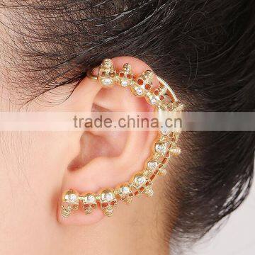 Rhinestone Crystal Skull Head Earrings Cuff Metal Ear Wrap