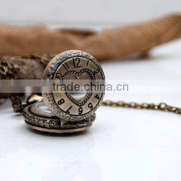 Small Antique Bronze Heart with Numbers Flip-Open Cover Pocket Watch Necklace