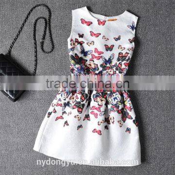 girl printed dress/beautiful girl sleeveless knee length printed dress/new design girl printed dress