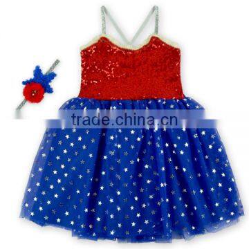 Wholesale 4th of July Sparkle Children Girls Dress Patriots' Day Sequin Baby Dress M6033104