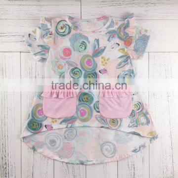 Top selling floral print pink pocket elegant dress girls