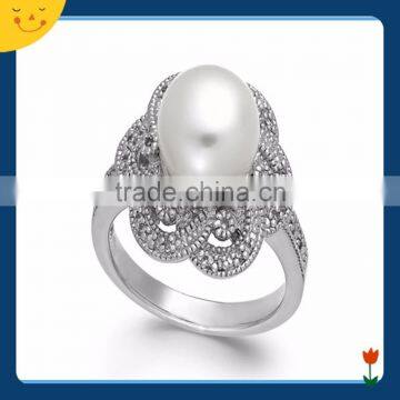 2015 newest wedding jewelry design sterling silver flower pearl ring