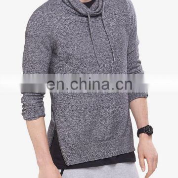 Fashion cotton heathered funnel neck hoodie side zip hoodie