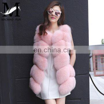 Top Fashion Ladies Long Fox Fur Vest Women's Real Fur Hooded Winter Overcoat Beautiful Women Vest