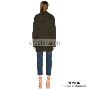 Green Side Slit Pockets Short Rib Knit Mohair Sweater photo-3