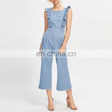 Wholesale lady garment casual cute sleeveless one piece denim jumpsuit