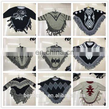 wholesale latest women sweater pattern with sleeve fashion wool knitted poncho