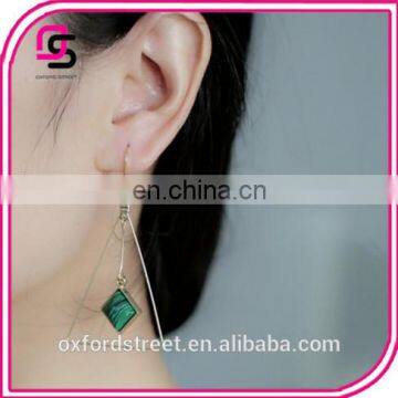 Europe and the United States Fashion Jewelry Triangle Synthetic Green Pine Natural Stone Long Earrings photo-6