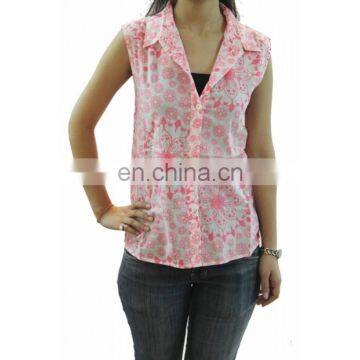 White and pink floral print sleeveless top for girls