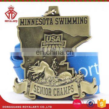 Custom 3D Design Senior Champs USA Swimming Medal in Antique Finish