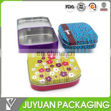 Custom design printed sanitary pad metal tin/small tin case for candy with hinged lid