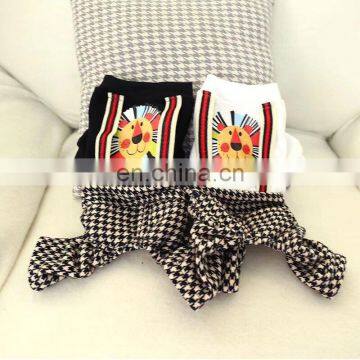 Pet Clothing Suspender Brushed Houndstooth Plaid Trousers Set Lion Printing For Pets photo-2