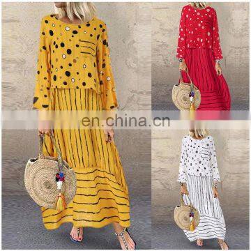 2020 Summer Fashion Women Dresses O-neck Print Dot Stripe Long Sleeve New Style Short Dress For Ladies photo-3