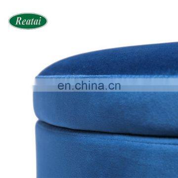 High Quality Living Room Round Foot Rest Dark Green Velvet Storage Ottoman Pouf Stool photo-7