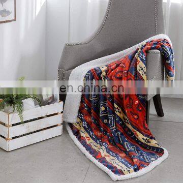 Bohemian Sherpa Fleece Throw Blanket, Fuzzy Warm Super Soft Reversible Boho Stripe Plush Blanket for Bed, Sofa and Couch photo-4