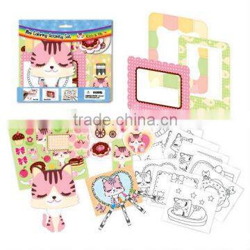 Kids Gift Stationery Photo Frame Crayon Sticker Note Pad Kitty Cat Animals Mini Coloring Activity Kit Drawing Set photo-2