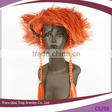 fashionable long orange color braided crazy carnival synthetic party wig