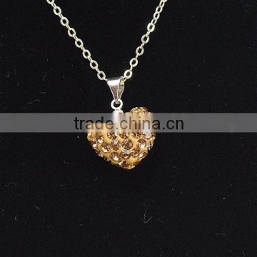 2015 love gift Shamballa Necklace Wholesale Heart Shape New Arrival Brown Crystal Clay Shamballa With Silver Chains Necklace