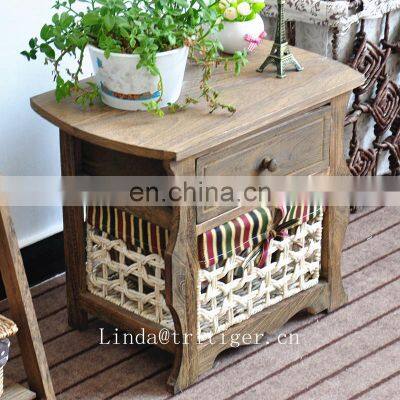 Antique Wood Carved Cane Cabinet Furniture Chest of Wicker Plastic Weave Drawers photo-4