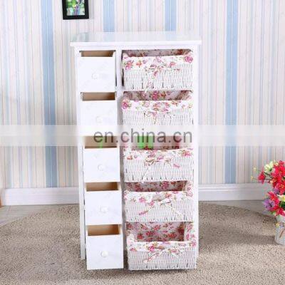 Bedroom Storage Dresser Chest 5 Drawers W/ Wicker Baskets Cabinet Wood Furniture photo-3