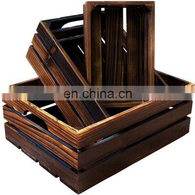 Modern Aesthetic Decorative Wooden Crates  with Wall Mounts and Cutout Handles