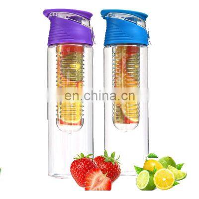 2021 BPA Free Lemon Plastic Water Bottle With Infuser Fruit Juice Water Bottle Shaker Bottles