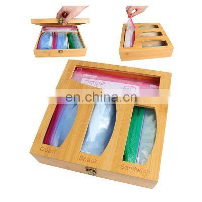 Bamboo Zip lock Bag Storage Organizer and Dispenser for Kitchen Drawer Food Storage Bag Holders Compatible