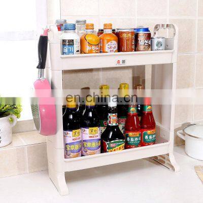 New products 2tier stationary bathroom narrow shelving laundry basket slim storage cart pantry plastic kitchen storage  shelf