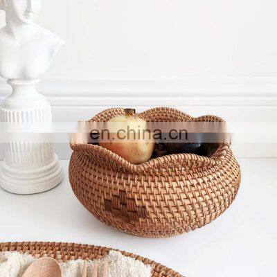 Hot Sale Rattan Weave Round Storage Basket,Creative Handcrafted Wicker Bowl Basket Handmade basket Vietnam Supplier