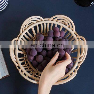 Hot Sale Hand-made Lotus-shaped Rattan Fruit Basket, Handcrafted Fruit Bread Nuts Candies Storage Box Basket photo-4