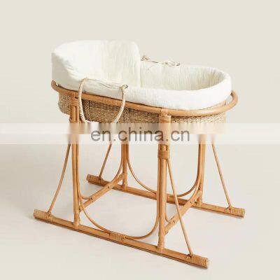 High Quality Wicker Baby moses basket with a natural Rattan and Seagrass cradle Baby shower gift Wholesale