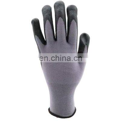 Men Black Knit Nylon Palm Fit PU Coated Gloves En388 Knitting Mechanical Protective Safety Work Gloves photo-2