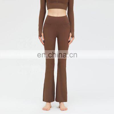 New Arrival Wide Leg Flared Leggings Back Pockets High Waist Hip Lifting Yoga Leggings