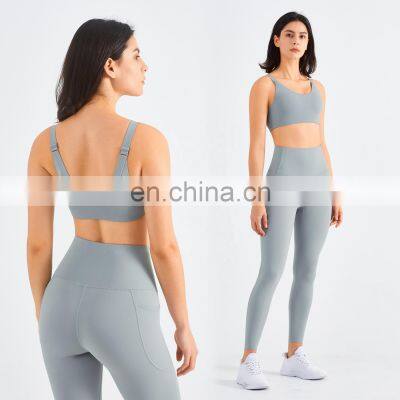 2 Pcs Recyclable Women High Impact Fitness Yoga Sets Adjustable Strap Sport Wear