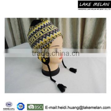 Hot Selling 100% Acrylic Knitted Earflap Hat With Jacquard Pattern In Black/Yellow