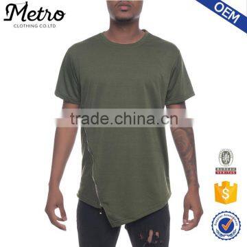 Wholesale Olive Plain Asymmetrical Zippered Tee For Men