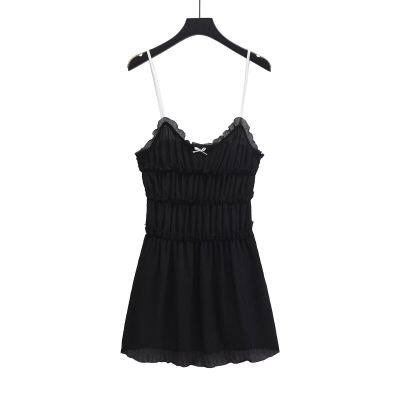Spring New European and American Style Small Bow Decoration Texture Slim Fit Suspender Dress for Women photo-4