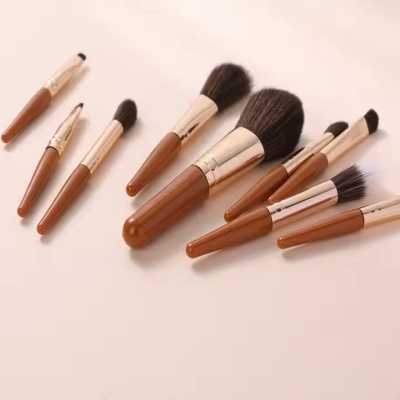 Portable 9-Piece Mini Makeup Brush Set With Zip Leather Bag Soft Hair Flat Eye Brushes Travel Cosmetic Brushes photo-3