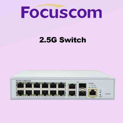 Focuscom S5720-12M2H2X 2.5G Корпоративный коммутатор, Управляемый коммутатор L3 10G/25G для сети с портами 10G RJ45 и 2x10G SFP+
