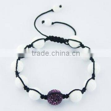 Shamballa Bracelet Faceted White Agate & Czech Crystal Sphere