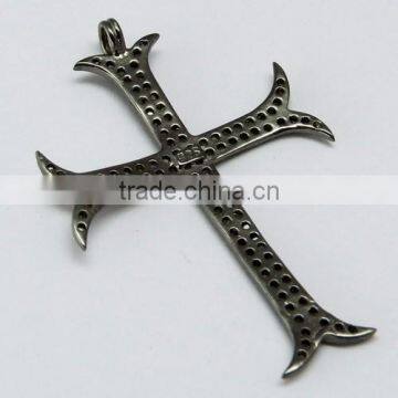 Men's Lord's Prayer Cross Diamond 925 Sterling Silver Pendant, Silver Jewelry India, Handmade Silver Jewelry