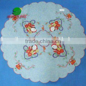 Christmas table cloth with the embroidery of Santa Claus,deers and bells