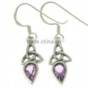 Trinity Knot Silver Earrings w Genuine Amethyst, e256