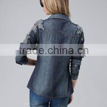 Guangzhou Wholesale Custom OEM Lace Mens Soccer Lady Denim Shirt Women for Good Quality photo-6