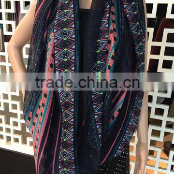 Newest fashionable classical vintage style printed polyester voile long shawl and hot selling scarf