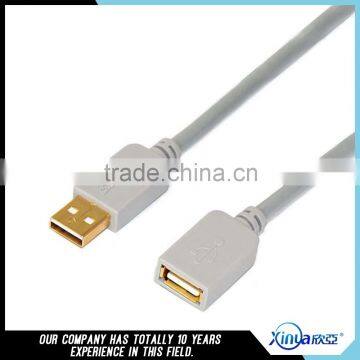 Xinya hot selling gold plated A/M to A/F USB cable fashion sliver gray USB cable for Data transmission